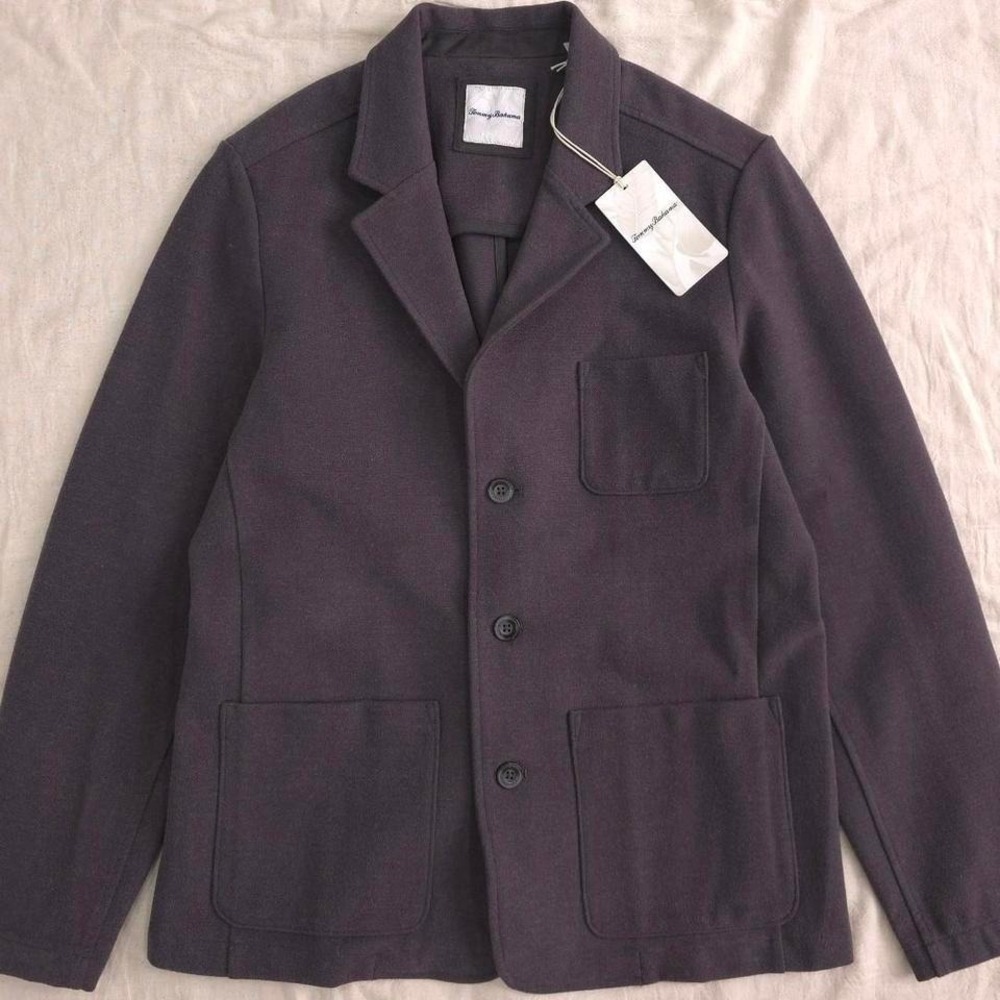 Tommy Bahama Mens Dark grey blazer with buttoned pockets and collar - M (Sample)